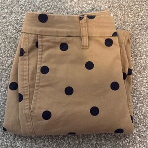J crew chino tan pants with navy polka dots